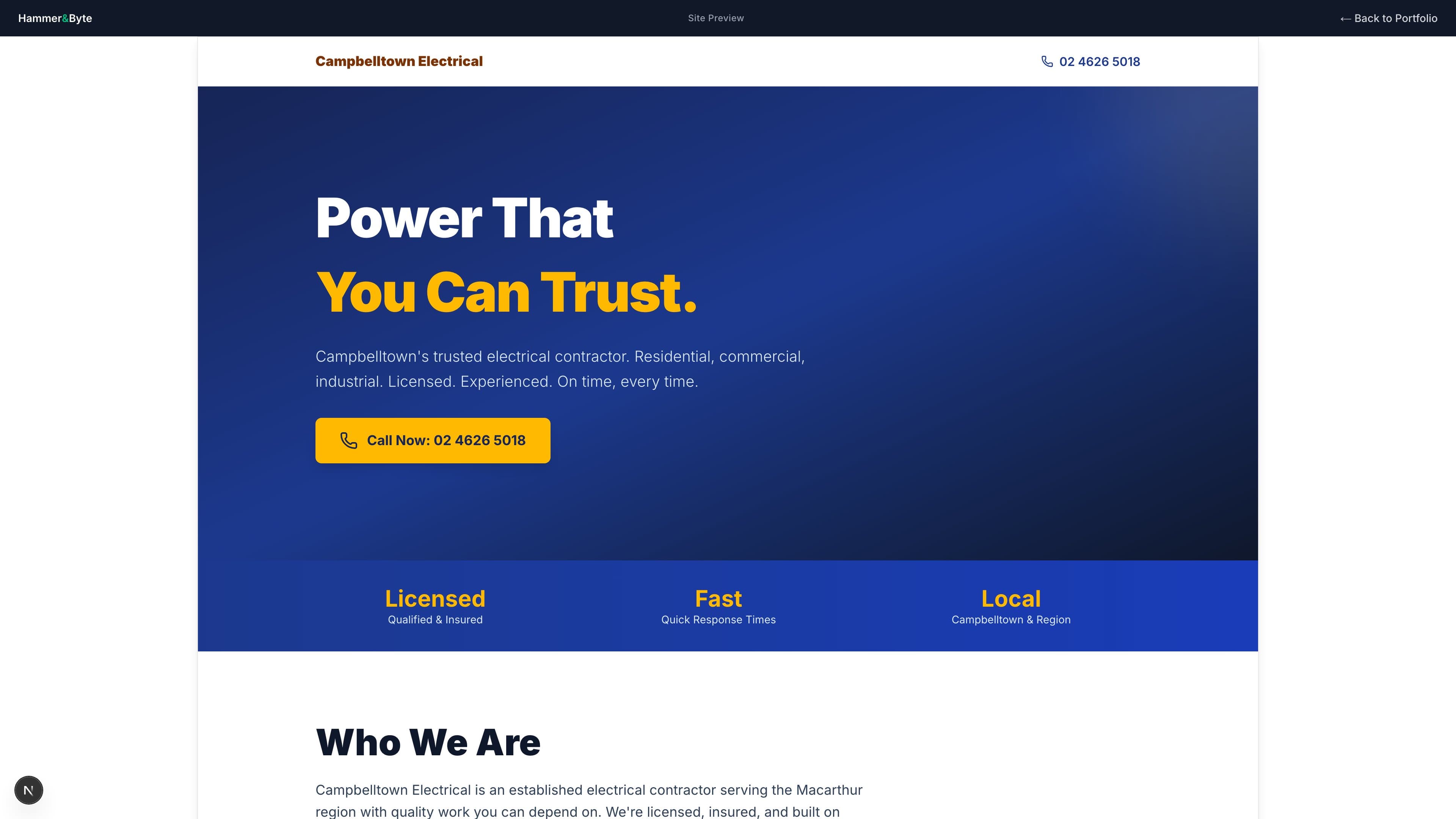 Campbelltown Electrical website preview