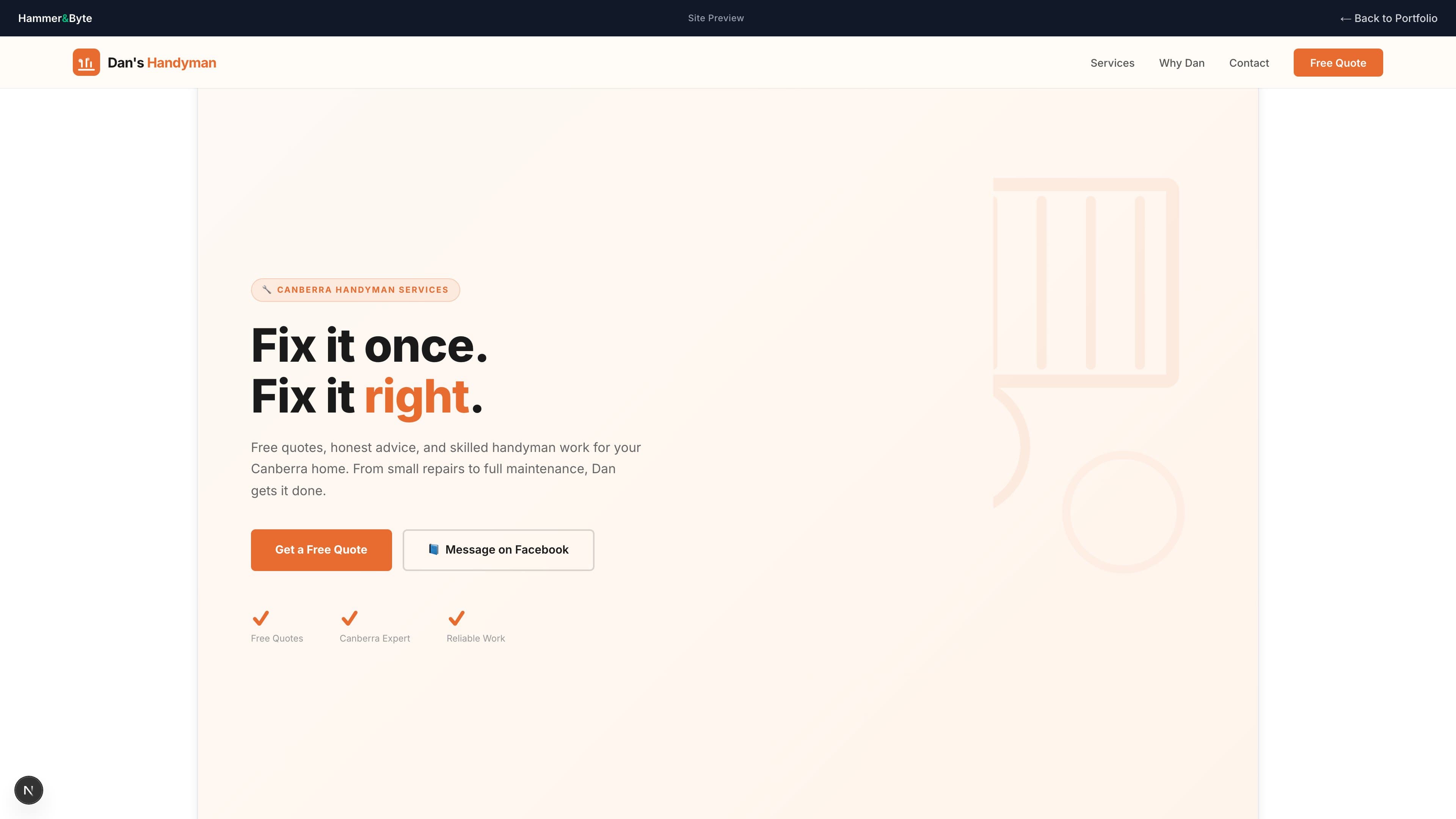 Dan's Handyman Maintenance and Repairs website preview