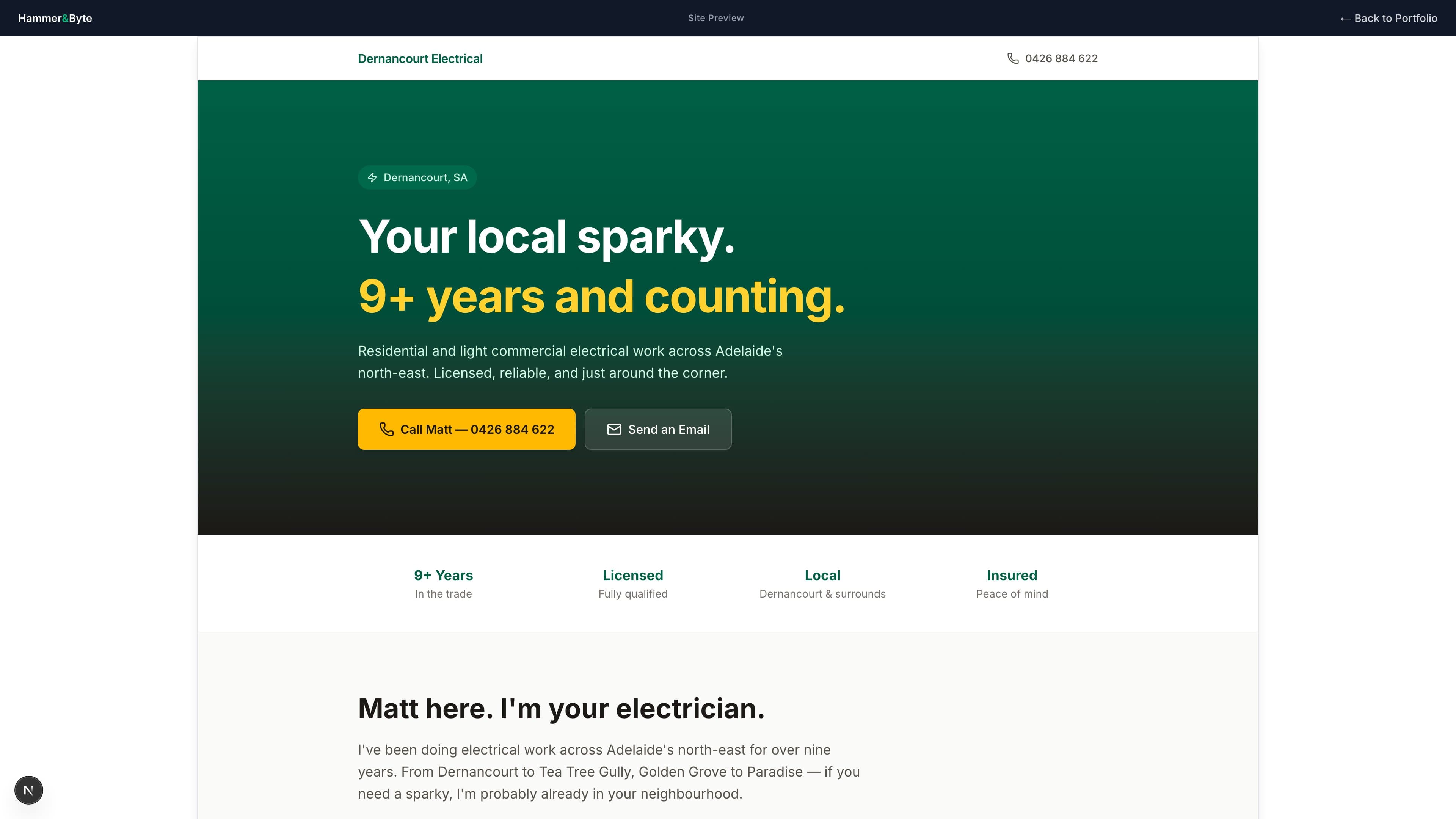 Dernancourt Electrical website preview